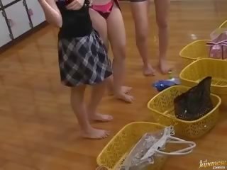 Japanese doll clips off big tits in public bath