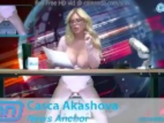 Full-blown Big Tits feature rides the sybian while reading news stories