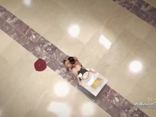 Φορών στολήν 3d απεικόνιση futa babes έχει σεξ βίντεο σε ένα museum