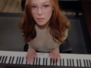 Music is fun when a student has no panties | piano lessons | sex video with Teacher | cum on face