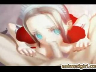 Perky 3D hentai maid tittyfucked and cummed on face