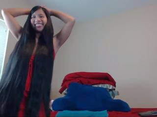 Charming Long Haired Asian Striptease and Hairplay: HD xxx clip 6a