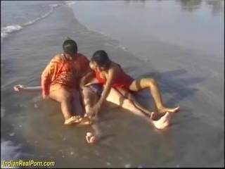 Threesome Indian Beach Fun, Free Indian Real dirty film Porn video