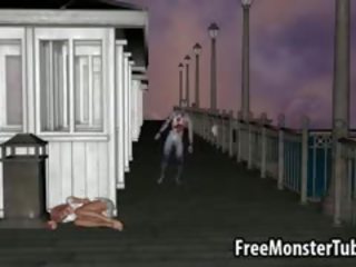 3D Redhead diva Gets Fucked Outdoors By A Zombie